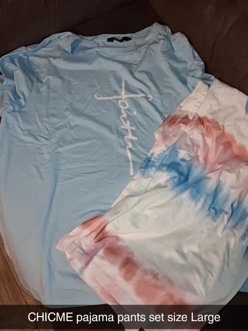 Light Blue 'Faith' Pajama Set with Tie-Dye Pants